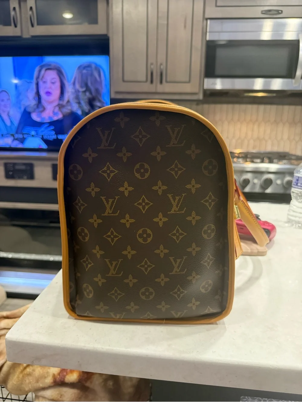 Luxury Monogram Brown Leather Crossbody Bag with Tan Trim
